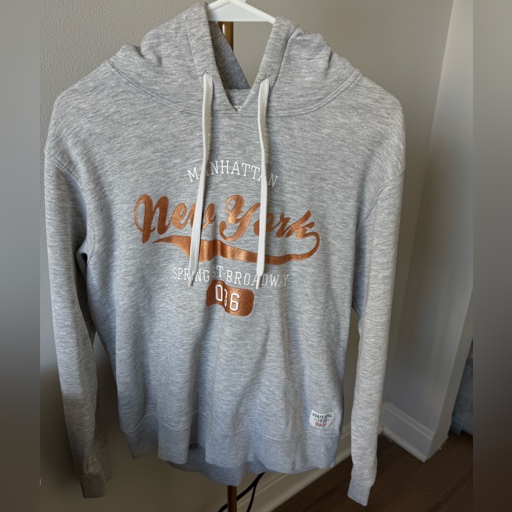 H&M women Gray Hoodie with Orange Print